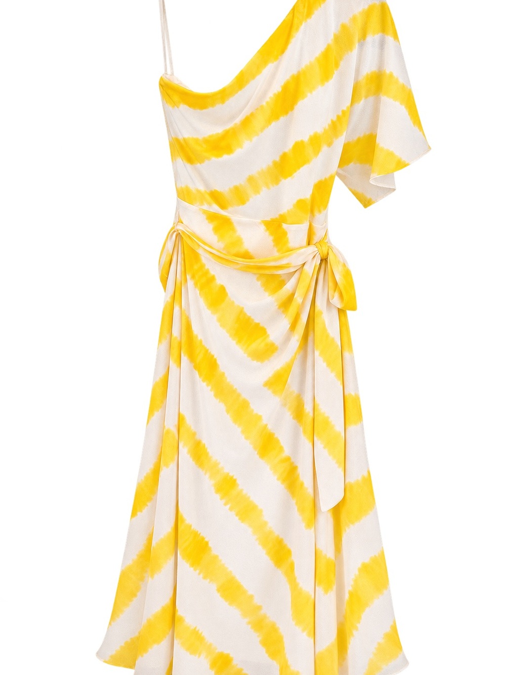 Lauren Ralph Lauren Lemon Cream Striped One Shoulder Dress Size 6 faux wrap